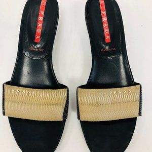 Prada Nylon Kitten Heel Slides